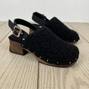 Miista Lana Sonic Slingback Buckle Mules Heels EUR 37 Black Faux Fur $375